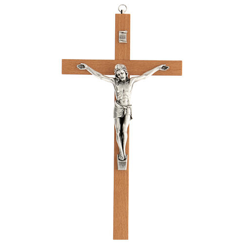 Crucifix Christ métal bois poirier INRI 30 cm 1