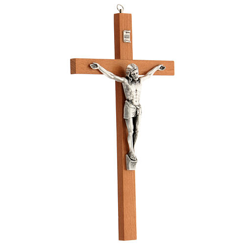 Crucifix Christ métal bois poirier INRI 30 cm 2