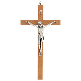 Krucyfiks, Chrystus metal, drewno gruszy, INRI, 30 cm