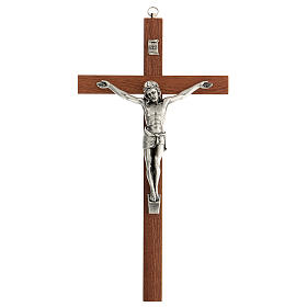 Mahogany crucifix, metallic body of Christ, 30 cm