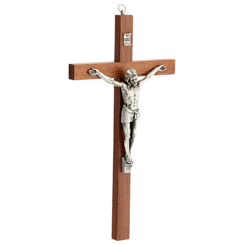 Mahogany crucifix, metallic body of Christ, 30 cm 2