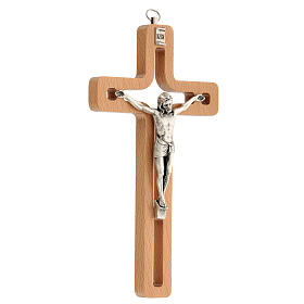 Wood crucifix with cut-out centre and metal body of Christ 20 cm