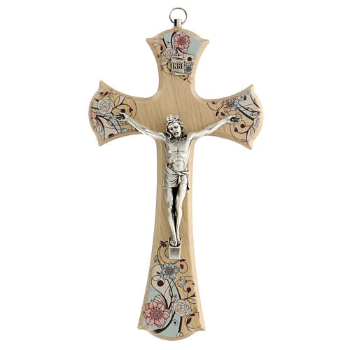 Crucifixo decoração floral Cristo metal prateado 20 cm 1