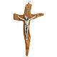 Geformtes Kruzifix aus Olivenbaumholz mit Christuskőrper aus versilbertem Metall, 20 cm s1
