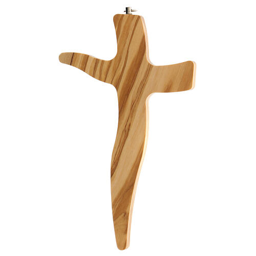 Irregular crucifix of olivewood, metal body of Christ, 20 cm 3