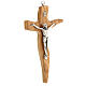 Crucifix irrégulier Christ métal argenté bois olivier 20 cm s2