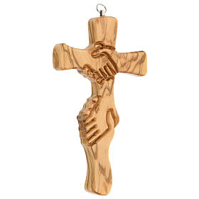Crucifix signe de la paix bois olivier 18 cm