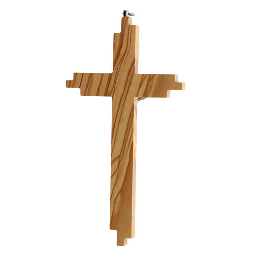 Kruzifix aus Olivenbaumholz mit Rillen und Christuskőrper aus versilbertem Metall, 20 cm 3