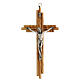 Kruzifix aus Olivenbaumholz mit Rillen und Christuskőrper aus versilbertem Metall, 20 cm s1
