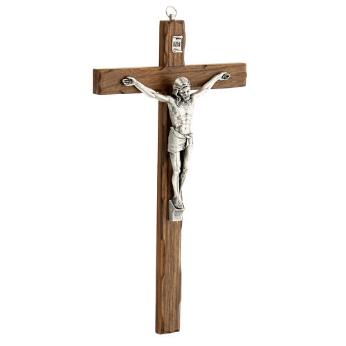 Kruzifix aus Nussbaum mit Christuskőrper aus versilbertem Metall, 30 cm 2
