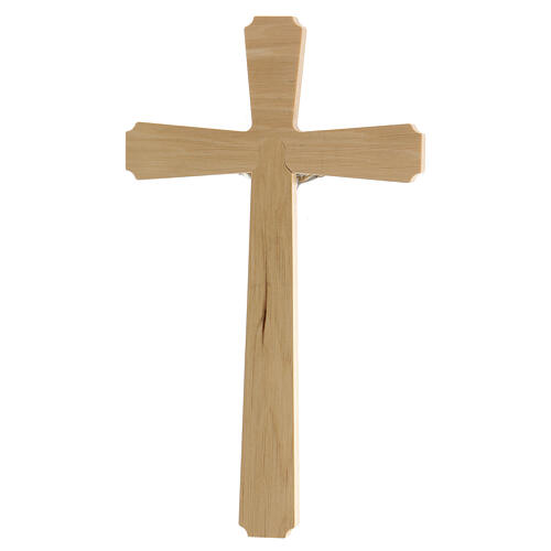 Kruzifix aus verziertem hellem Holz mit Christuskőrper aus versilbertem Metall, 30 cm 3