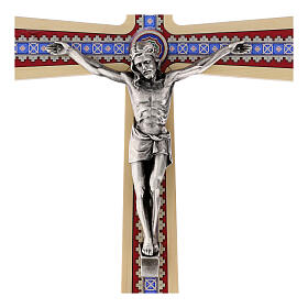 Decorated crucifix, pale wood and silver-coloured metal, 30 cm