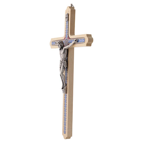 Pale wood crucifix, decorated, metallic body of Christ, 30 cm 2