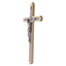 Crucifix bois clair décoré Christ argenté 30 cm