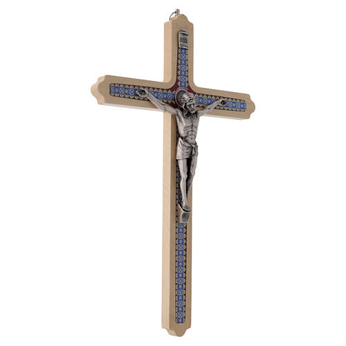 Crucifix bois clair décoré Christ argenté 30 cm 3