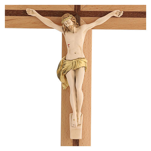 Wall crucifix in walnut and pear wood Christ resin 42 cm 2