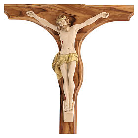Crocifisso legno ulivo dipinto a mano Cristo resina 43 cm