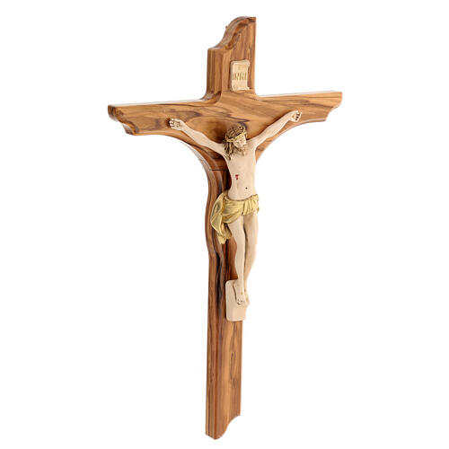 Hand painted olive wood crucifix Christ resin 43 cm 3