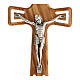 Olivewood crucifix, cut-out details and silver-plated metallic body of Christ, 11 cm s2