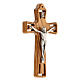 Olivewood crucifix, cut-out details and silver-plated metallic body of Christ, 11 cm s3