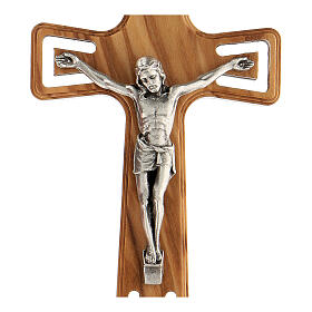 Crocifisso ulivo Cristo metallo argentato sagomato 11 cm