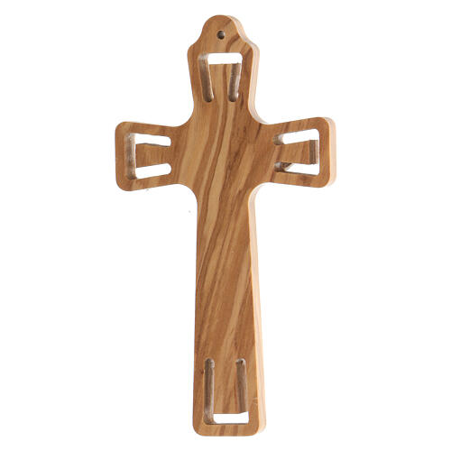 Crocifisso ulivo Cristo metallo argentato sagomato 11 cm 4