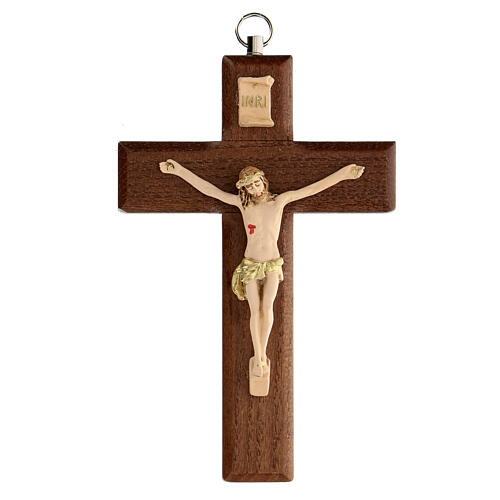 Kruzifix aus Eschenholz mit Christuskőrper aus handbemaltem Harz, 13 cm 1