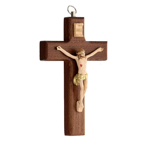 Kruzifix aus Eschenholz mit Christuskőrper aus handbemaltem Harz, 13 cm 3