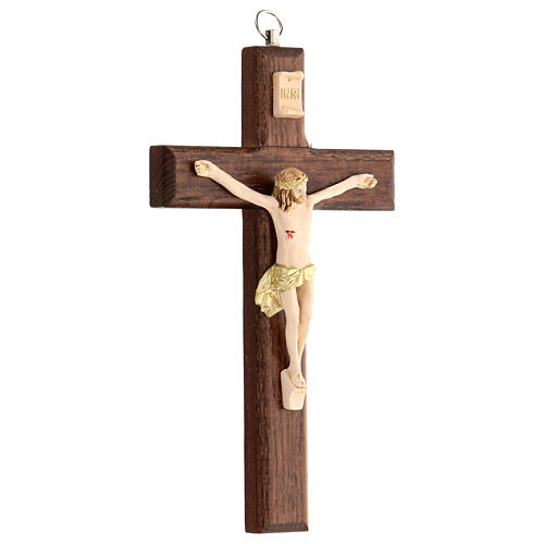 Crucifix of varnished ash wood, hand-painted Christ, 17 cm 3