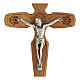 Wood crucifix, engraved St. Benedict's medal and decorations, metallic Christ, 13 cm s2