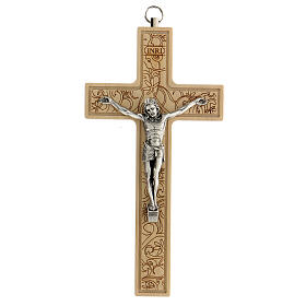 Kruzifix aus verziertem Holz mit Christuskőrper aus Metall, 16,5 cm