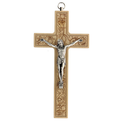 Crucifix décoré bois Christ métal 16,5 cm 1