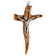 Geformtes Kruzifix aus Olivenbaumholz mit Christuskőrper aus Metall, 16 cm s1