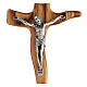 Geformtes Kruzifix aus Olivenbaumholz mit Christuskőrper aus Metall, 16 cm s2