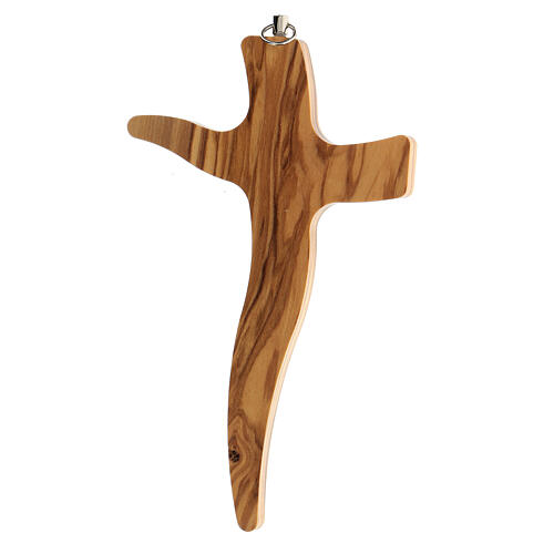 Irregular olivewood crucifix with metallic Christ 16 cm 4
