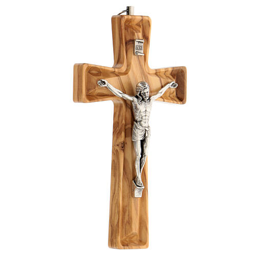 Crucifix bois olivier sculpté Christ métal 15 cm 3