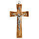 Crucifix bois olivier sculpté Christ métal 15 cm s1