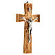 Crucifix bois olivier sculpté Christ métal 15 cm s3