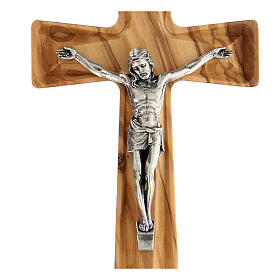 Krucyfiks drewno oliwne, stylizowany, Chrystus metalowy, 15 cm