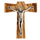 Crucifixo madeira oliveira superfície entalhada Cristo metal 15 cm s2