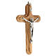 Crucifijo madera olivo bordes redondeados Cristo metal 15 cm s3