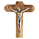 Crucifixo madeira oliveira bordos arredondados Cristo metal 15 cm s2