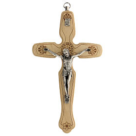 Kruzifix von Sankt Benedikt aus Holz mit Christuskőrper aus Metall, 18 cm