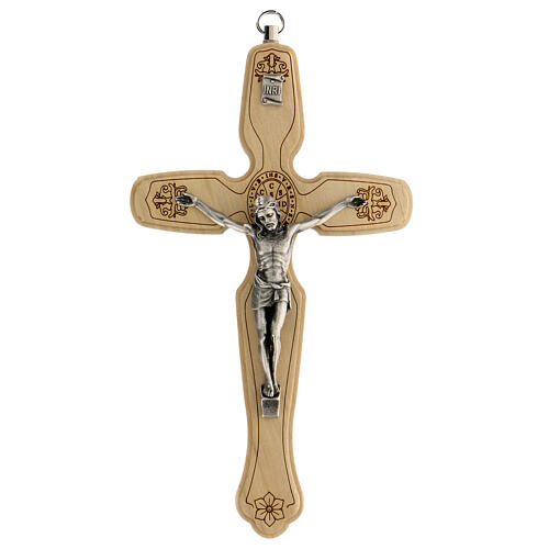 Crucifixo São Bento madeira Cristo metal 18 cm 1