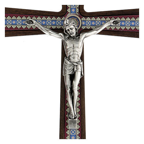 Decorated wood crucifix, metal Christ, 29 cm 2
