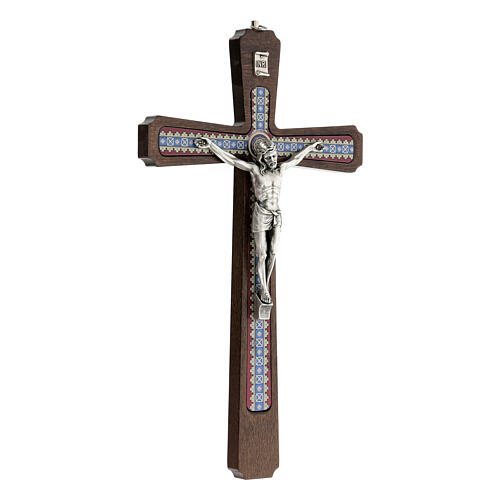 Decorated wood crucifix, metal Christ, 29 cm 3