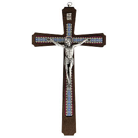 Crucifixo decorações madeira Cristo prateado 29 cm