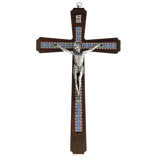 Wall crucifix with wooden decorations Christ in silver 29 cm 1