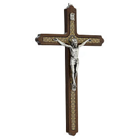 Crucifixo decorações coradas madeira Cristo prateado 30 cm