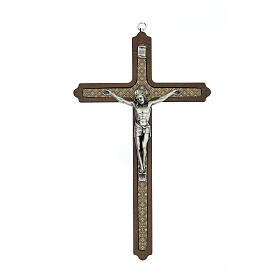 Crucifix with wooden blue decorations Christ silver 30 cm